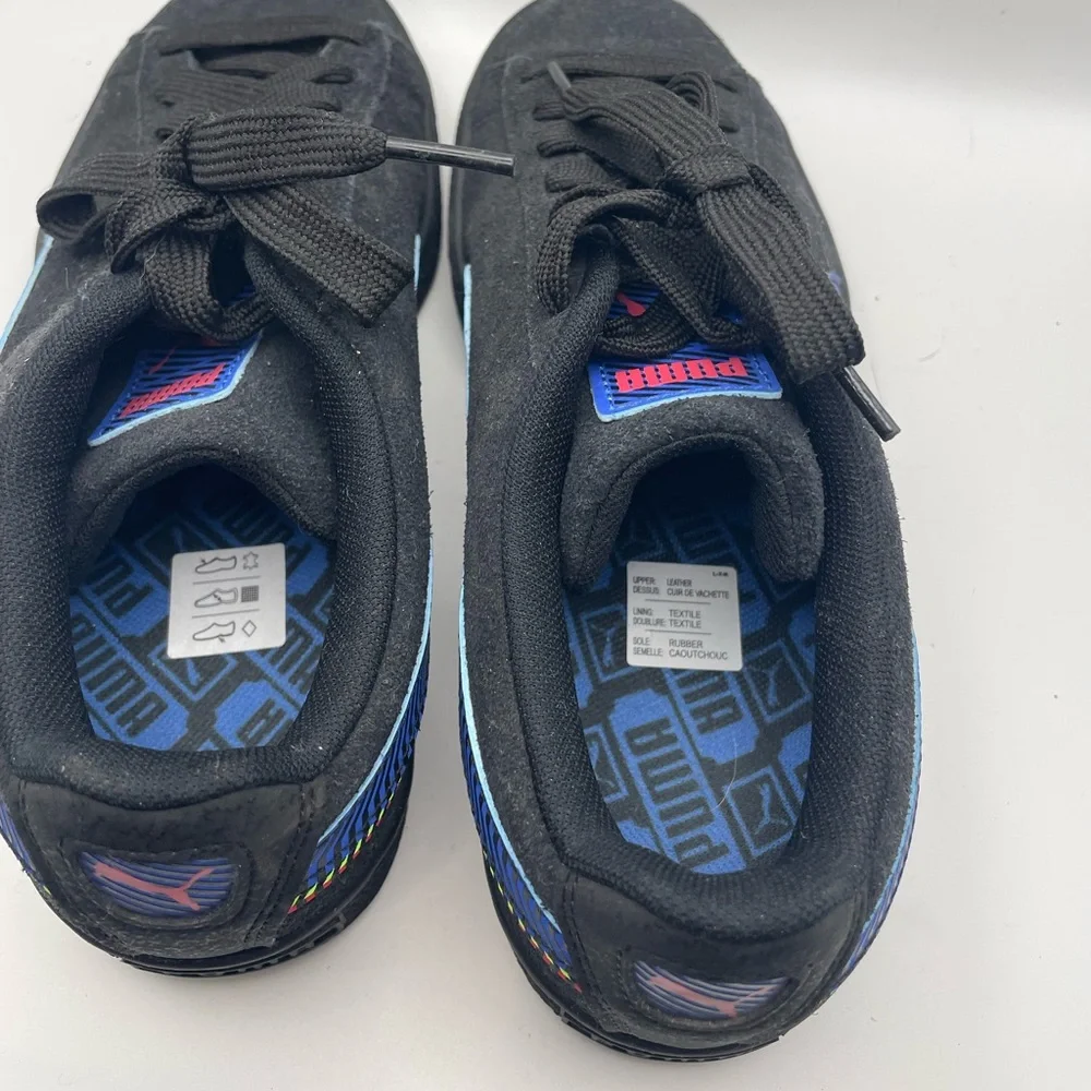 Puma Suede Sneakers Kids 5.5C‎ Black Blue Multi Graphic 385309-01